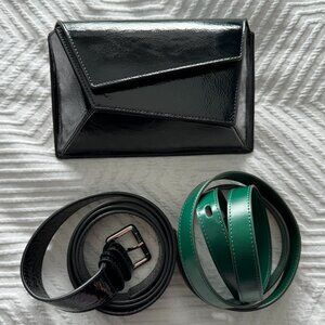 Rare Mlouye 3-in1 Naomi belt bag, crossbody and clutch in black patent leather